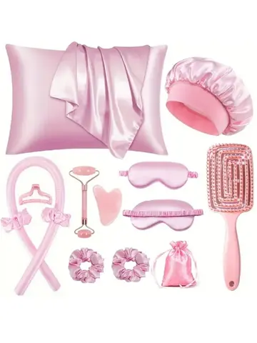 No-Heat Curling Wand Set | Lazy Summer Cool Silky Curls Kit | with Shower Cap & Eye Mask | Easy Styling Hair Tool for Women