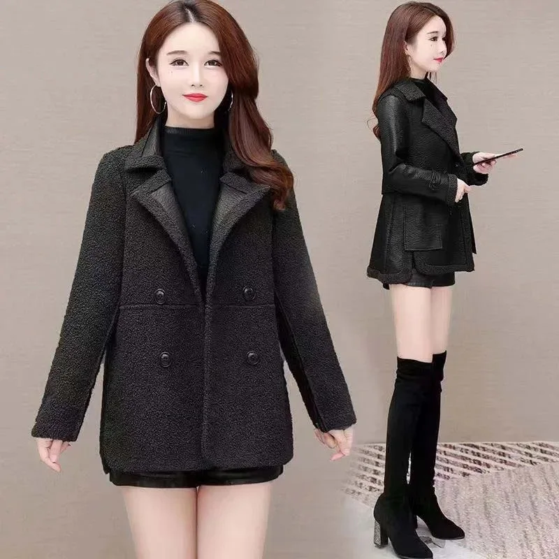 Winter Female Integrated Fur And Leather Coat Korean Lady Large Size 4XL Wear On Both Side Jacket Women Fur One-piece Outwear