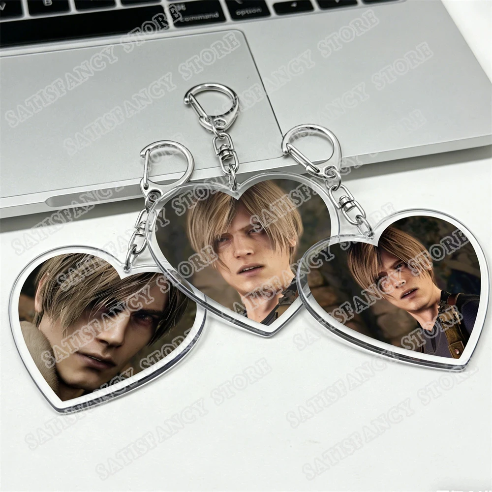 Hot Horror Video Game Leon Love Heart Shape Keychain for Accessories Kennedy Keyring Jewelry Friends Fans Gamers Gaming Gifts