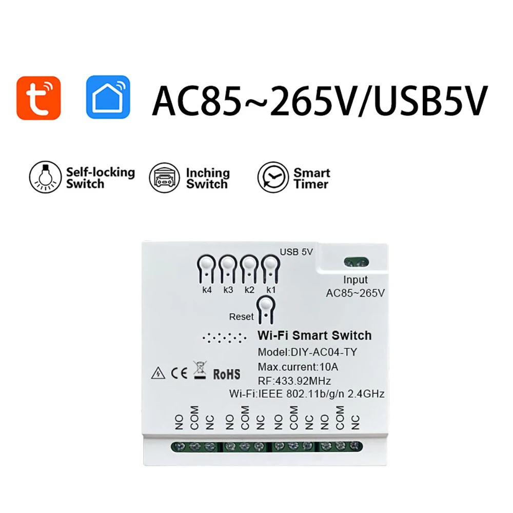

App Control Tuya Wifi Smart Switch 1CH 2CH 4CH DC 7-32V AC 85-265V USB 5V Home Electrical Appliance On-Off Control for Alexa