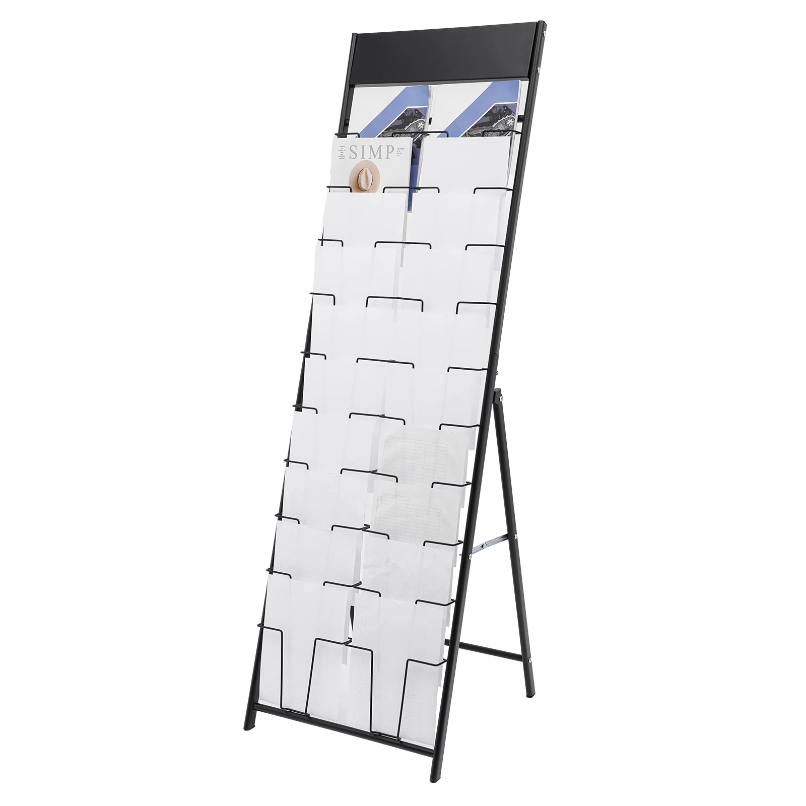 10 Tiers 20 Display Pockets Magazine Rack Foldable Angle 30° for A4 Paper Size 100kg Max. Load-bearing Capacity