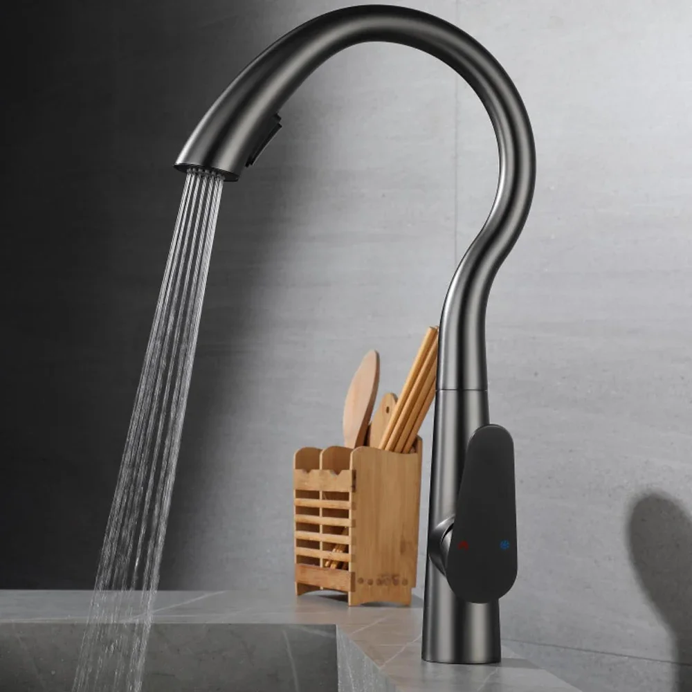 Kitchen Mixer Faucet Cold & Hot Water 304 Stainless Steel Body Material With Two Hoses Cermaic Valve Core