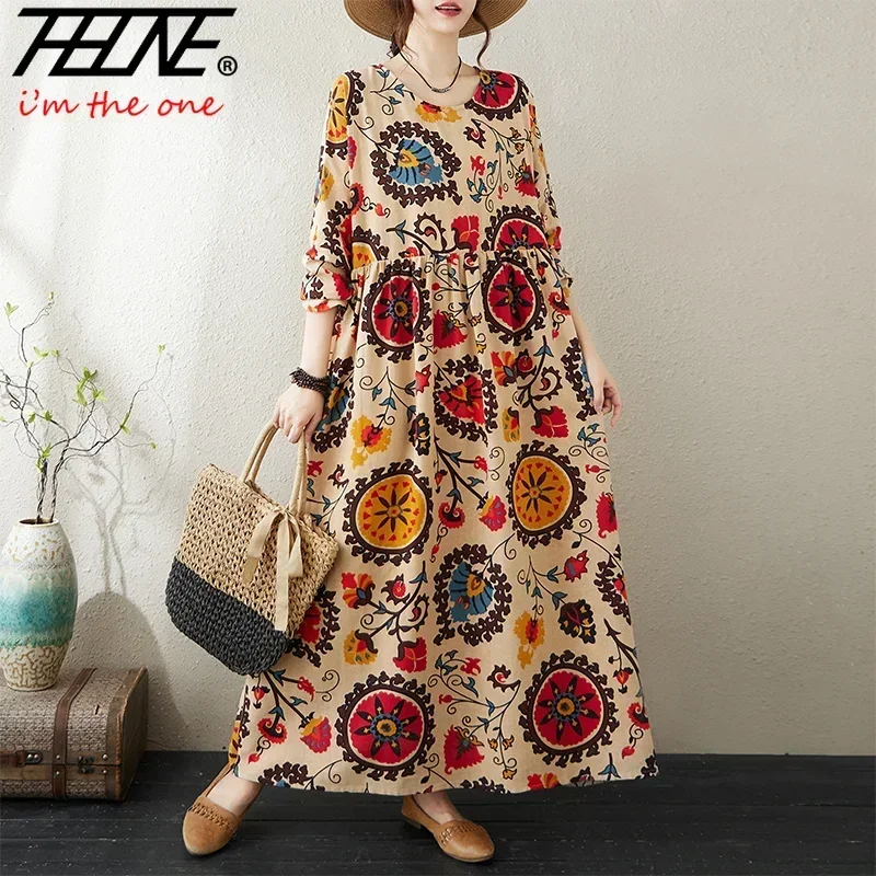 Autunno inverno stampa floreale abito bohémien abbigliamento donna coreano Vintage Vestidos Largos De Mujer Casual manica lunga abito allentato