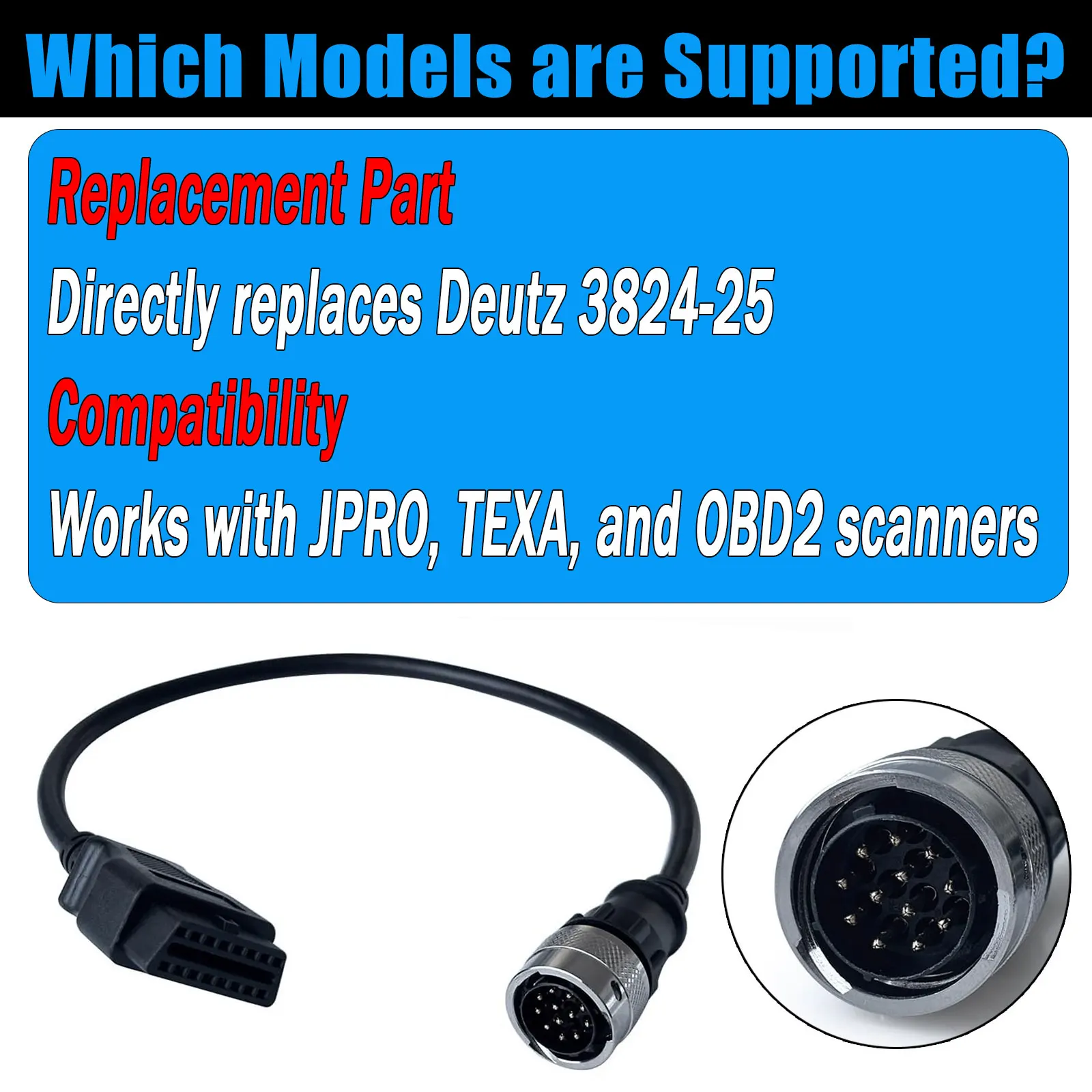 12Pin to 16Pin for Deutz Engine Truck OBD2 Diagnostic Adapter F7S-D/F7S-G OBDII Scanner Connector Replacement for Bosch 3824-25