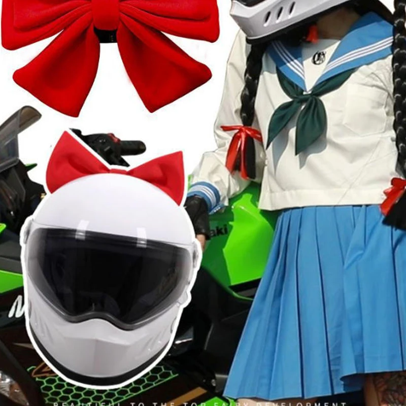 لطيف دراجة نارية خوذة التفكيك السريع Bowknot الديكور دراجة كهربائية خوذة الجسم القطن القوس الديكور لفتاة النساء #4