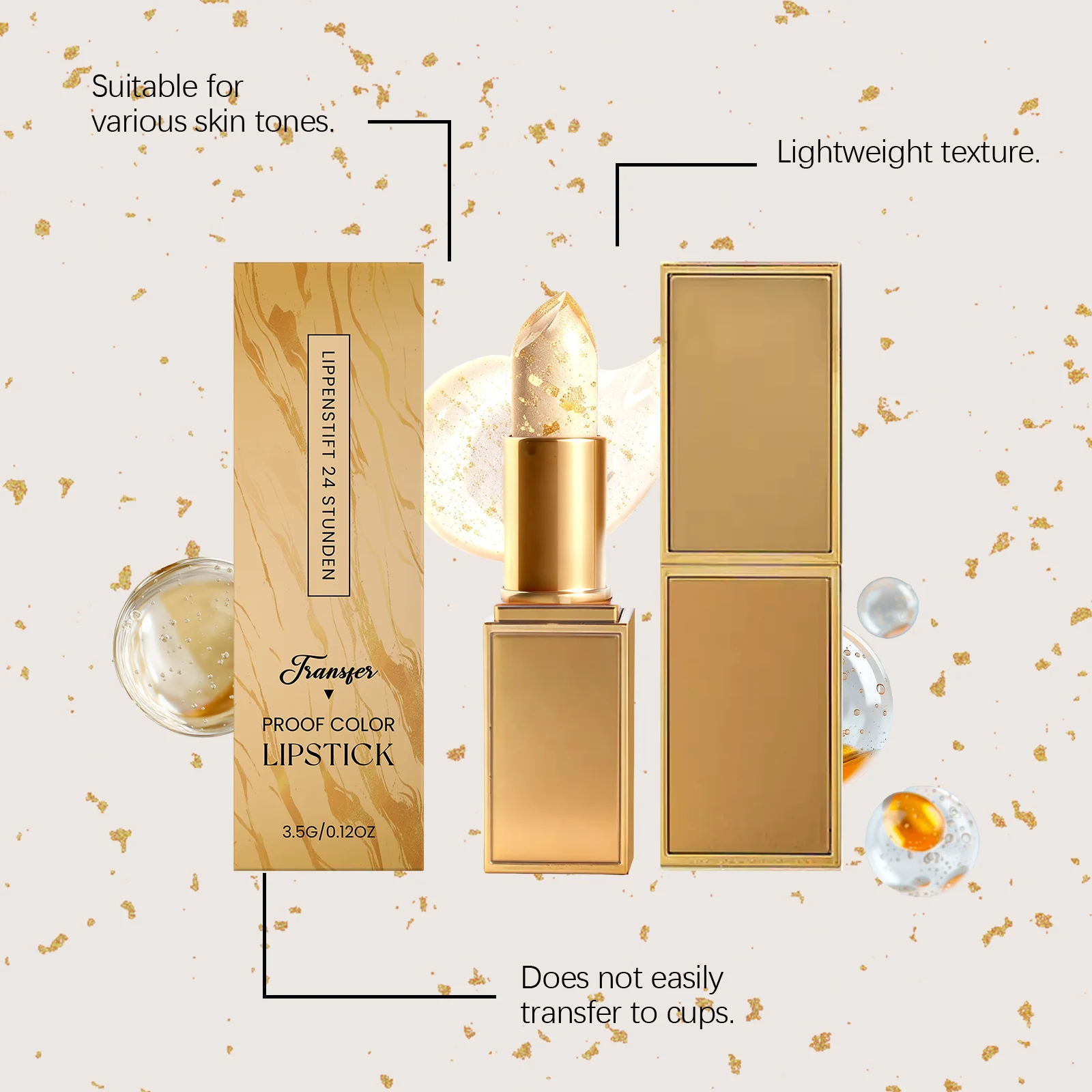 Gold Foil Nourishing Lipstick Color Changing High Shine Gloss Soft Repair Dry Cracked Lip Plumping Smooth Moisturizing Lipstick