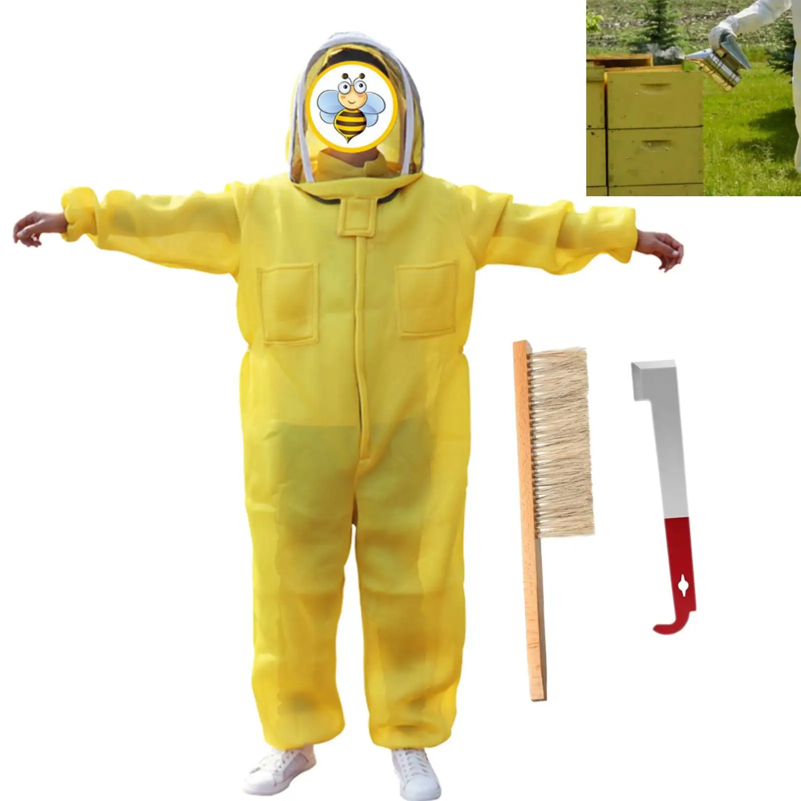 3-in-1 Beekeeping Supplies Set, Breathable Beekeeping Supplies, Stainless Steel J Hive Tool, Beekeeping Brush Beekeeping Tool