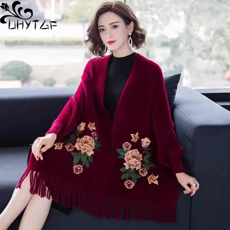 2024 Mink Velvet Shawl Coat For Women Autumn Winter Cape Fashion With Sleeved Cloak Fringe With Cheongsam Mantle Outside 2644