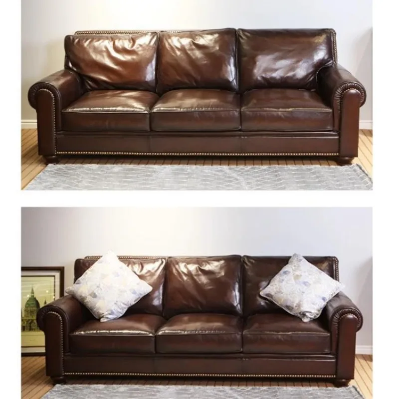 Living room leather sofa European minimalist designer first layer cowhide oil wax leather sofa