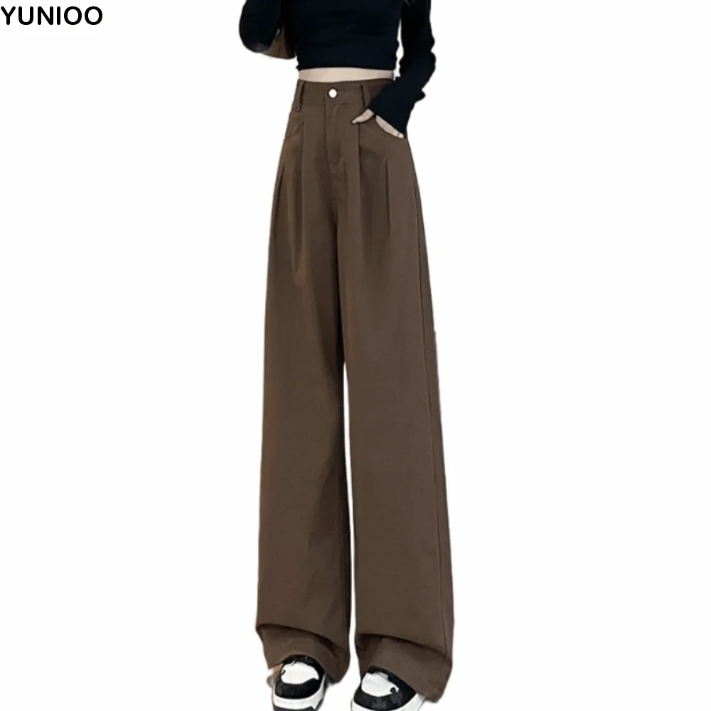 

Lazy Style Baggy Korean Long Pants Casual Straight Leg Wide Leg Trousers Loose High Waist Coffee Suit Pants Girls