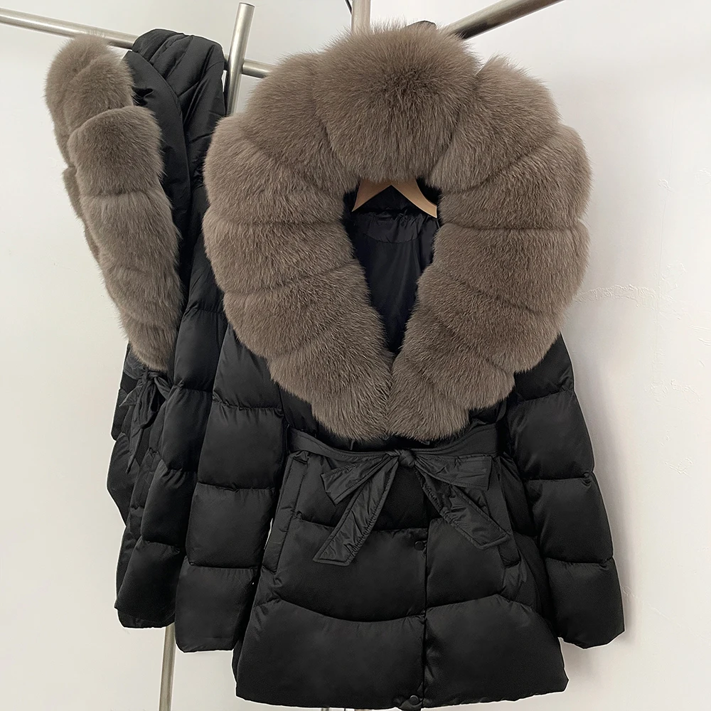 

Large Fox Fur Natural Silver Fur Down Jacket Women Hooded Thick Warm Parkas Waterproof 2025 Winter 90% Duck Down Coat Female