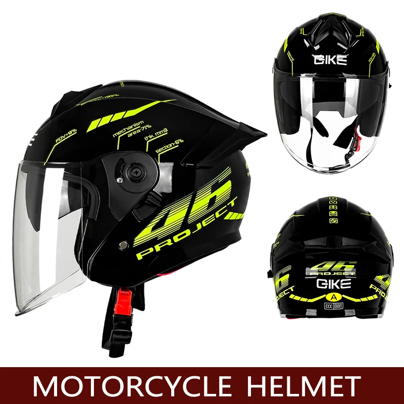DOT Motorcycle Helmet Three-Quarters Double Lens Helmet Motorcycle Half Helmet Four Seasons universal Male and Female Helmets to
