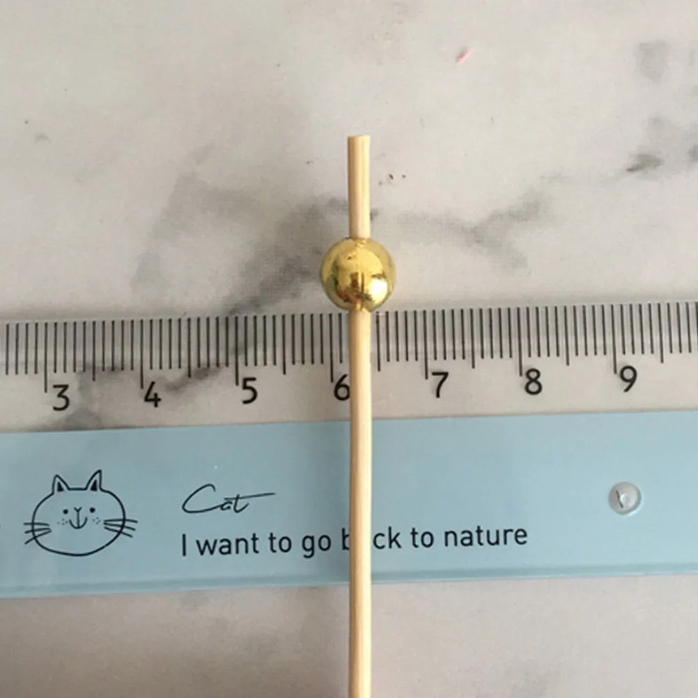 100Pcs Creative Handmade Bamboo Cocktail Picks Fruit Toothpicks Round Beads Elegant Gold Party Supplies Fruit Picks