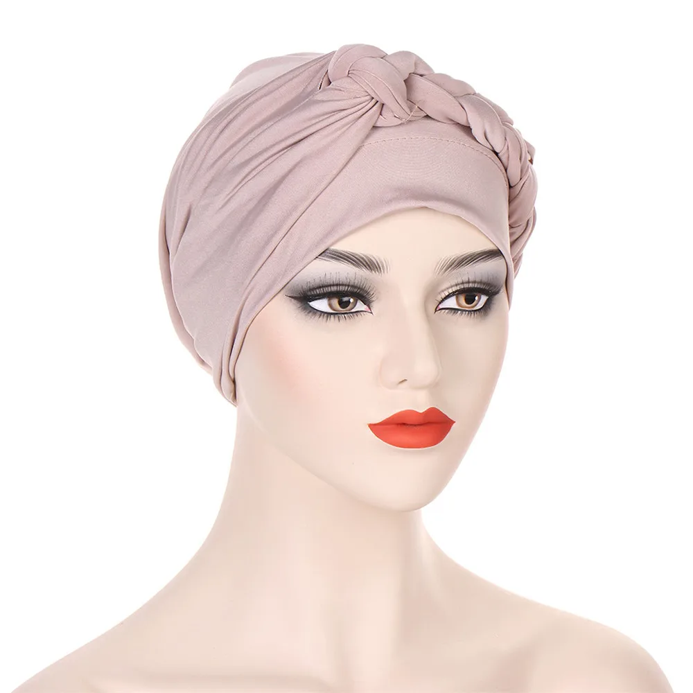 Donne musulmane Trecce Turbante Chemio Cap Cappello Cancro Foulard elasticizzato Berretti Cofano Perdita di capelli Copricapo Islamico Copricapo Bandana