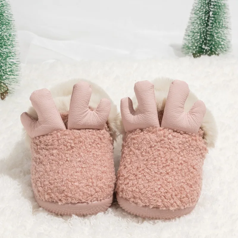 

2025 Winter Girls Causal Cotton Shoes Cute Sweet Kids Pink Plush Shoes Fashion Furry Hairy Soft Bottom Kids Fur Flat Shoes