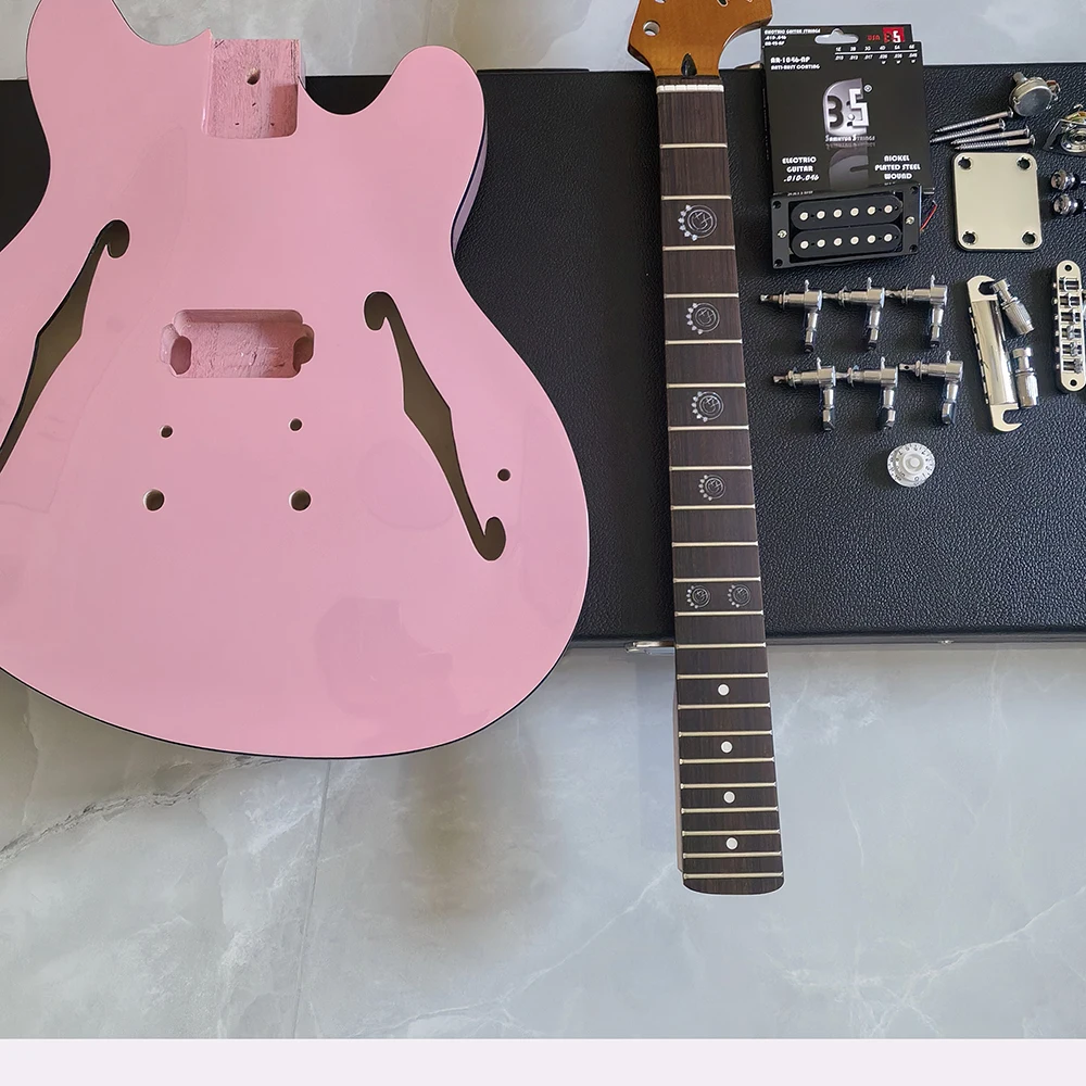 DIY, Starcaster jazz electric guitar semi-finished product, with guitar head, shell-pink guitar body and all components
