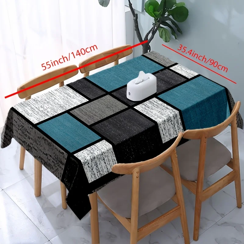 1 item, polyester tablecloth, vintage blue-gray geometric pattern table runner, kitchen tablecloth