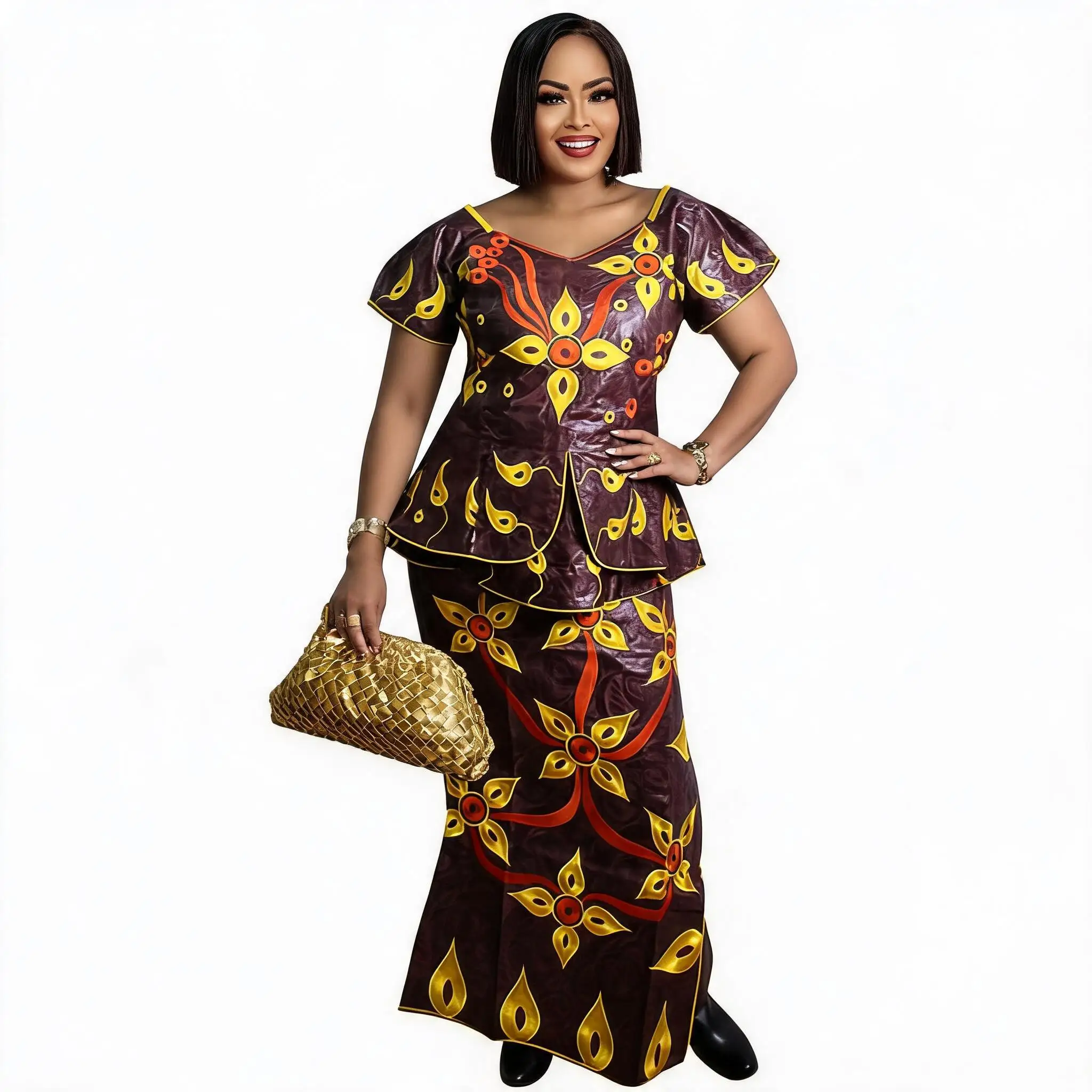 African Dresses For Women Plus Size Bazin Riche Embroidery Design Long Dress With Scarf