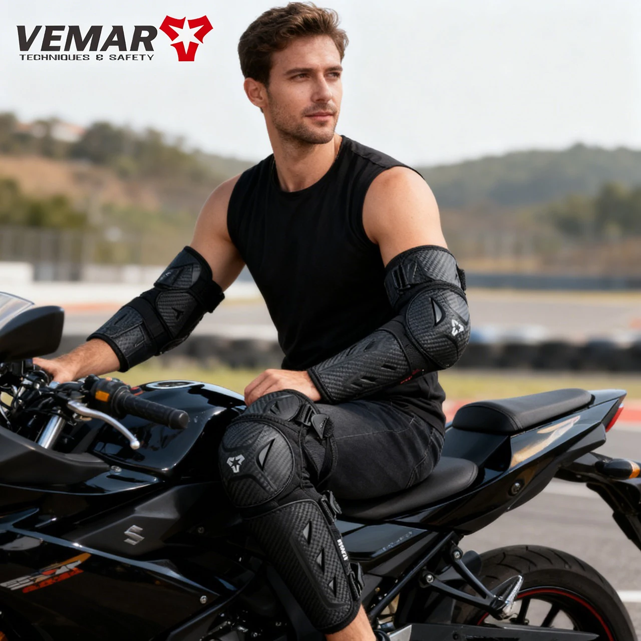 

Motorcycle Riding Knee Pads Carbon Fiber Pattern Motocross Kneepads&Elbowpads Anti-fall ATV MTB Motorbike Protective Geat Set