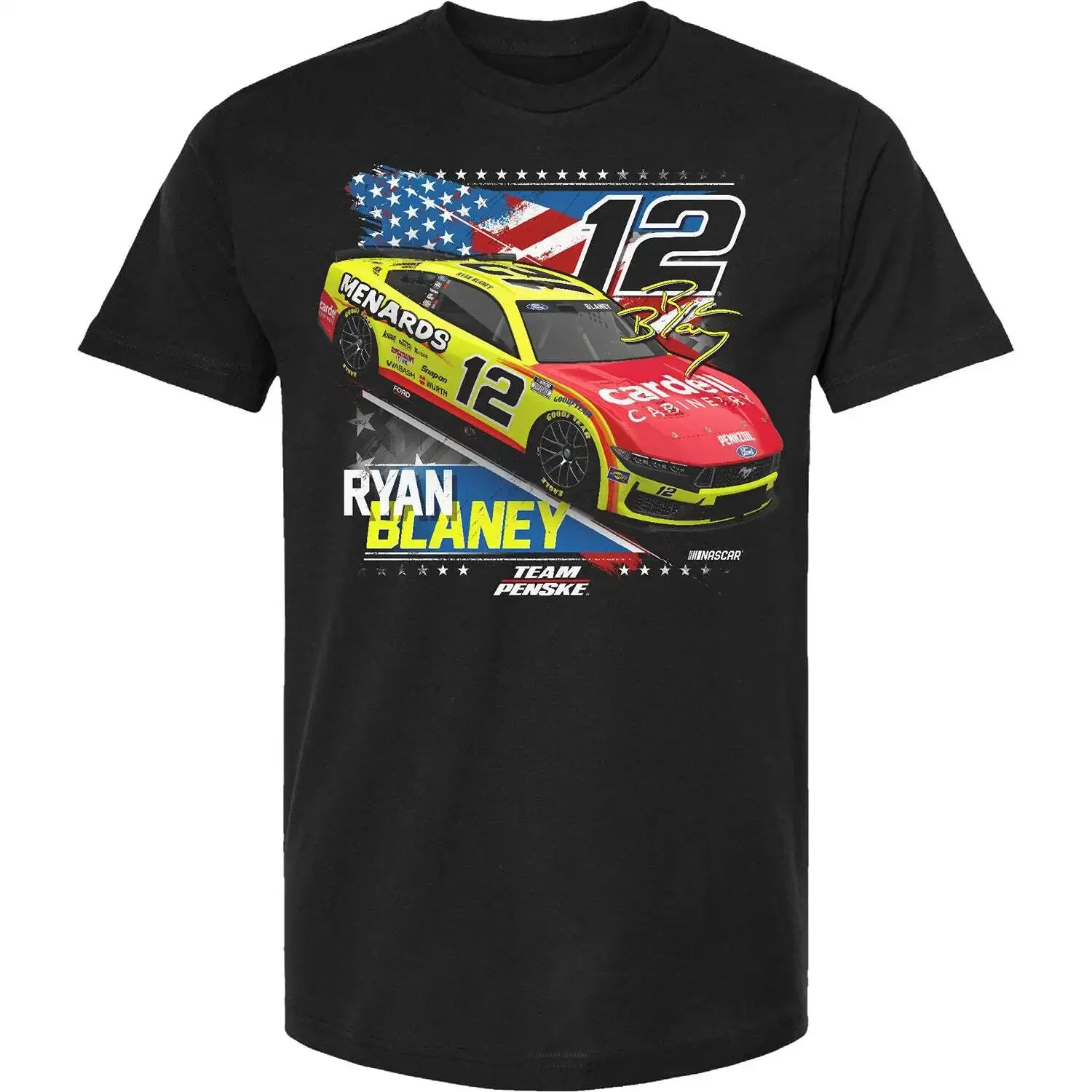 تي شيرت ريان بلي 2025 Menards Patriotic Car باللون الأسود