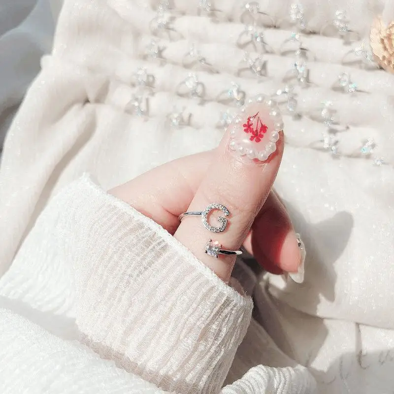 26 حرف إنجليزي مفتوح خواتم الاصبع A-Z الأحرف الأولى اسم الأبجدية الإناث الإبداعية خاتم موضة هدايا حفلات الزفاف مجوهرات #4