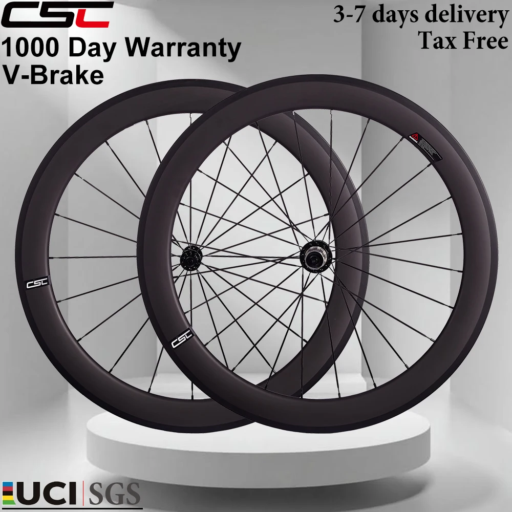 Roues de vélo de route en carbone CSC 700C, clincher tubeless, jeu de roues en carbone Toray T800/T1000, 38 mm, 50 mm, 60 mm, moyeu R13 pour vélo de course