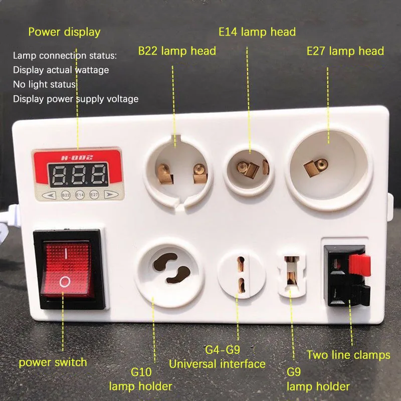 Switch Equipped LED Lamp Tester Bulb Test Bench Lamp Holder for Power Parameter Testing and Quick Brightness Detection