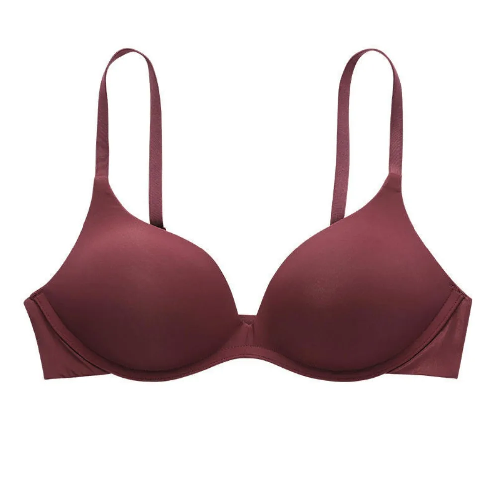 Solid Color Adjustable Push Up Bra Shockproof Lingerie Wireless Deep V Bra Anti-sagging Seamless Underwear Women