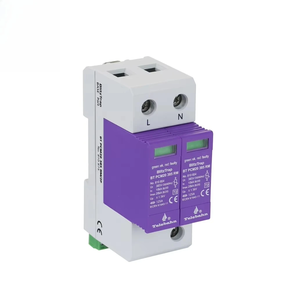 AC SPD 385V 10kA-20kA T2 2P lightning surge protector, single phase 220V-240V low voltage surge protector