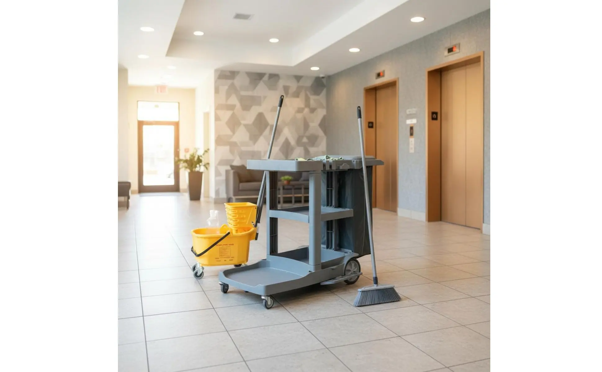 Professional Cleaning Trolley on Wheels Large Capacity Janitor Cart with Vinyl Bag Multi-Shelf Utility Cart Sturdy Duty