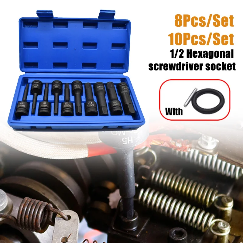 1/2” Pneumatic Wrench Hexagonal Drive Bits Kit Drill Bit Tools Set Cr-mo Hex Socket Driver Metric Power Nuts Driver