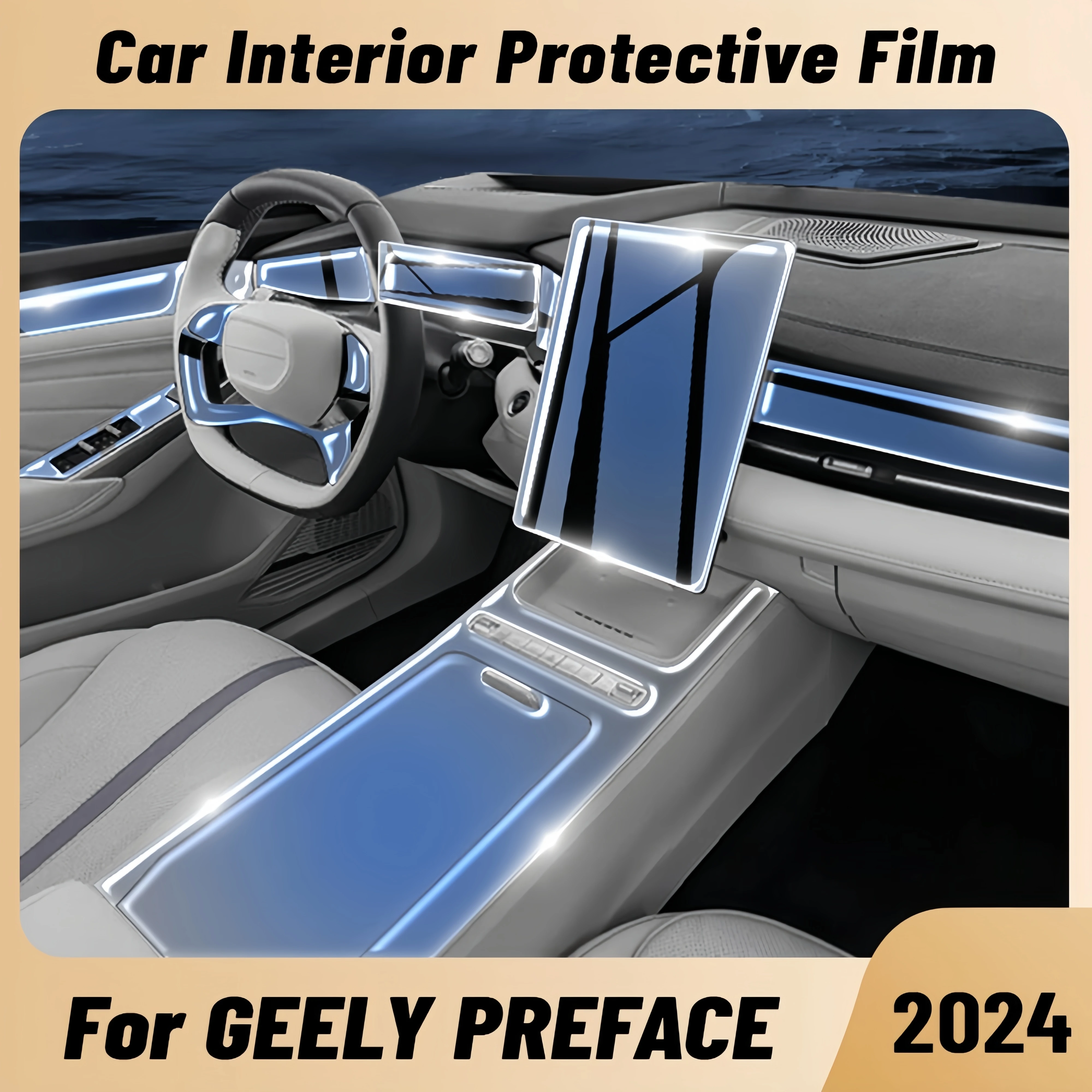 Anti-scratch Car Interior Center Console Media Dashboard Navigation TPU Protector Film For GEELY PREFACE 2024 Accessories