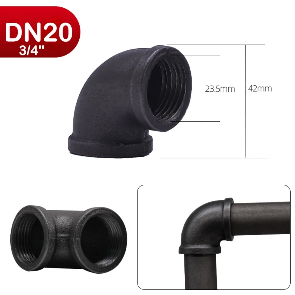 

New Black Pipe Fittings Malleable Iron Elbow Pipe Connection Threaded 1/2'' 3/4'' 1'' Pipe Accessories