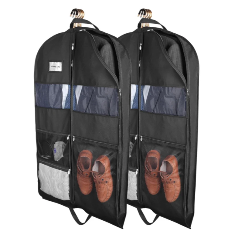 110/130/152CM Travel Heavy-Duty Garment Bag with Pockets Gusseted Garment Bag for Hanging Clothes Foldable Dust-Proof Suit Bag