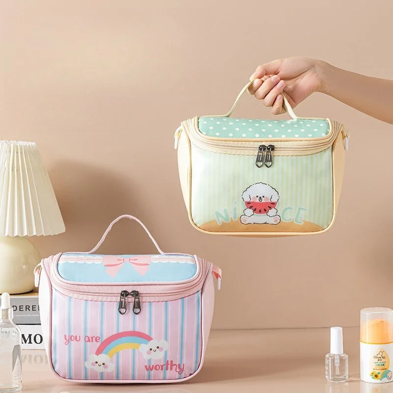 Cute Rainbow Cloud Cosmetic Bag Portable Travel Makeup Organizer Large Capacity Toiletry Storage Pouch with Handle for Girls