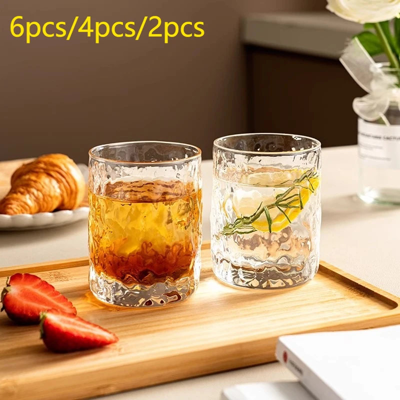 6pcs/4pcs/2pcs Thick Glass Cup, Bar Accessories Wine Glasses,Heat-resistant Tree Patterned Tea Cup Set, Milk Juice Beer Glass