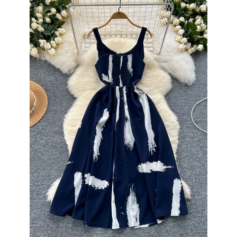Boho Vintage Chic Frauen Sommer Blumendruck langes Kleid sexy Spaghettiträger Split Kleider elegante Tunika Strandurlaub Vestidos