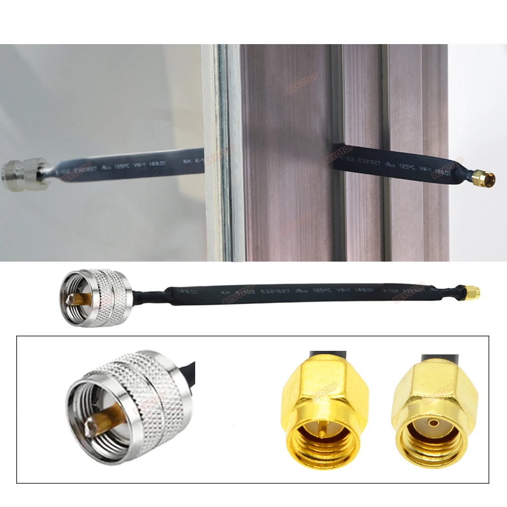1PCS Door/Window Pass Through Flat Coaxial Cable PL259 UHF Male to SMA Male 50Ohm RF Coaxial Pigtail Extension Cord BEVOTOP
