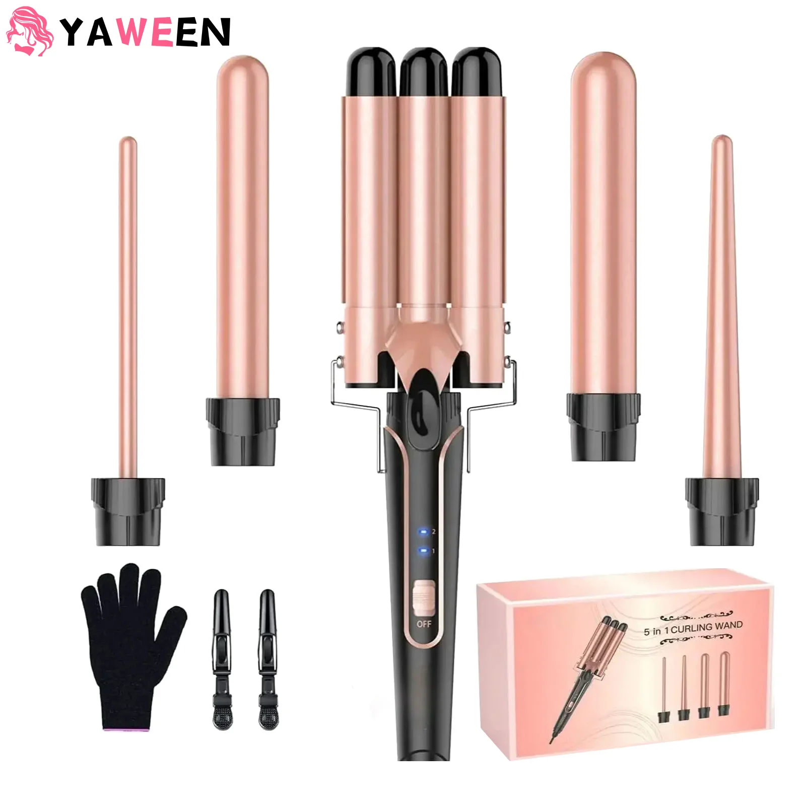 

5 in 1 Curling Iron 3 Barrel Hair Crimper Hair Waver Curling Iron with Fast Heating Up Crimper Wand Curler for All Hair Types