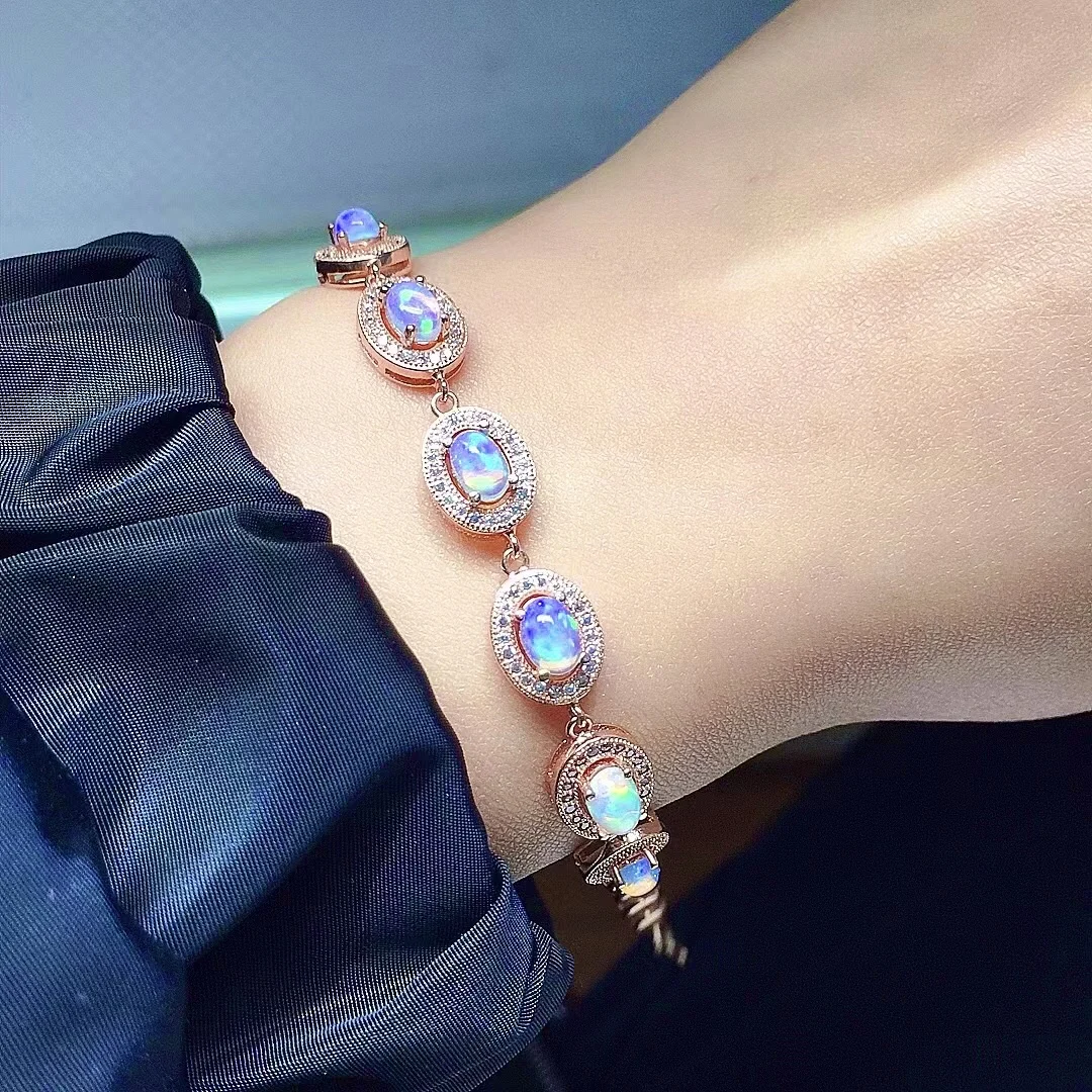 

Classic Silver Opal Bracelet for Daily Wear 4mm*6mm 100% Natural Opal Silver Bracelet Solid 925 Silver Opal Jewelry