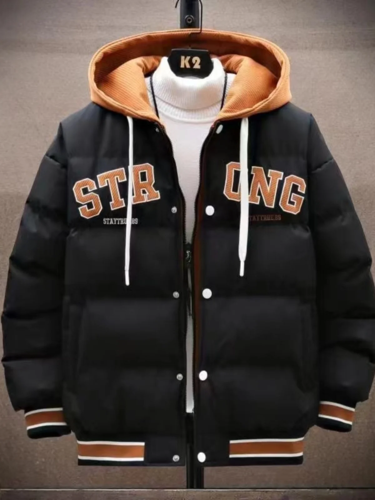 

Teenage Hooded Thiened Autumn Winter Cotton Jaet Men's Warmth Bread down Jaet ort Loose Sle ular Youth Faion