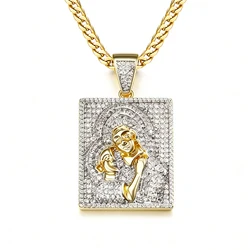 VANAXIN Punk Mom And Kid Iced Out Pendant Necklace for Men Women Paved Full Cubic Zirconia Hip Hop Jewelry