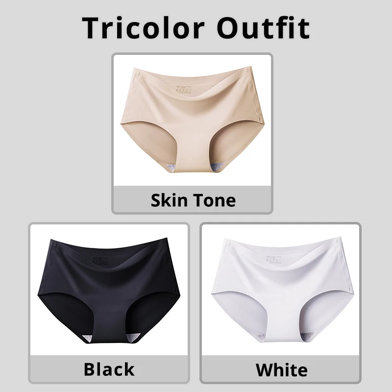 3 Pcs Women\'s Ice Silk Traceless Underwear One Piece Mid Waist Solid Color Sexy Breathable Pure Cotton Triangle Pants