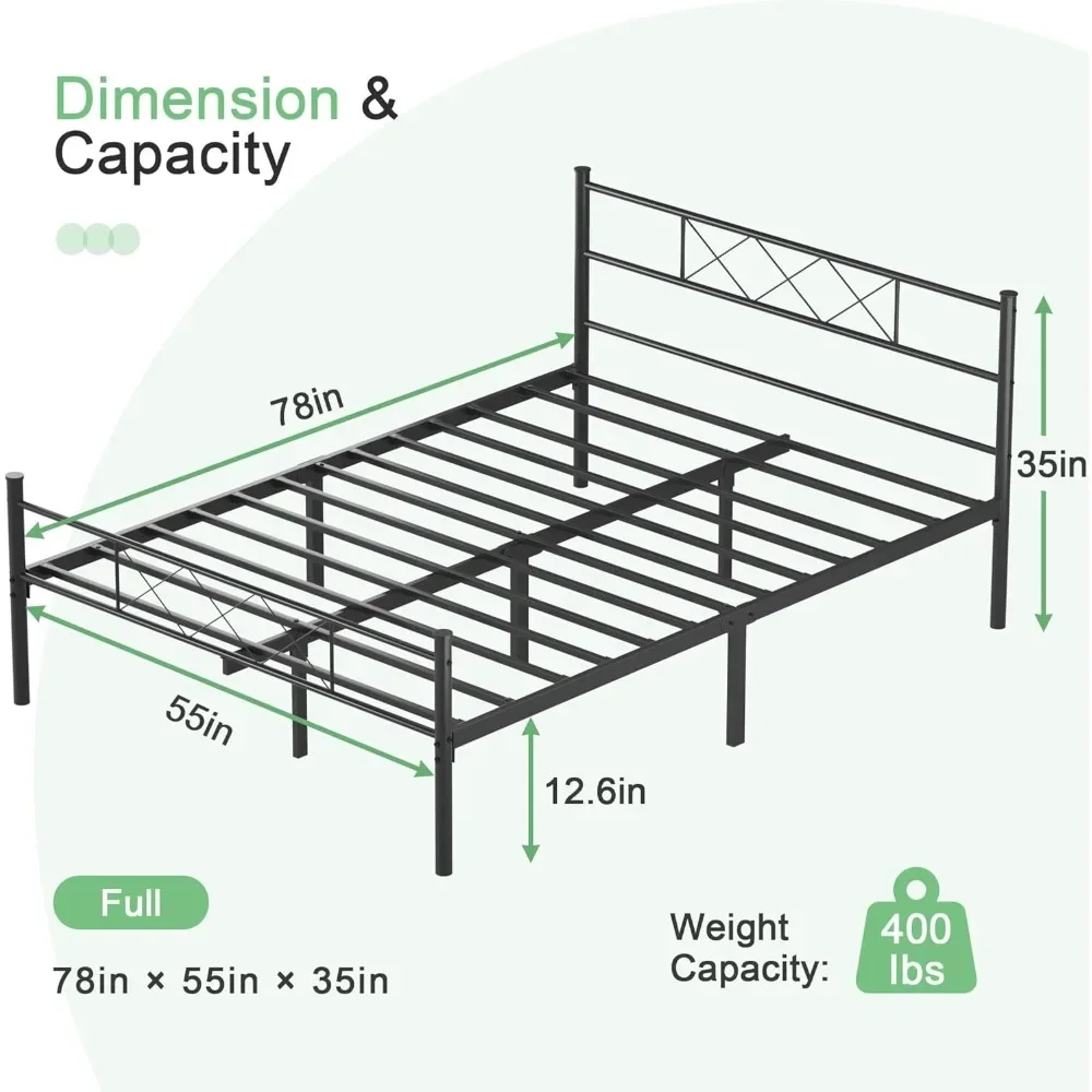 Full Size Bed Frame with Headboard, Heavy-Duty Platform/Mattress Foundation with Metal Slats Support, No Box Spring Needed