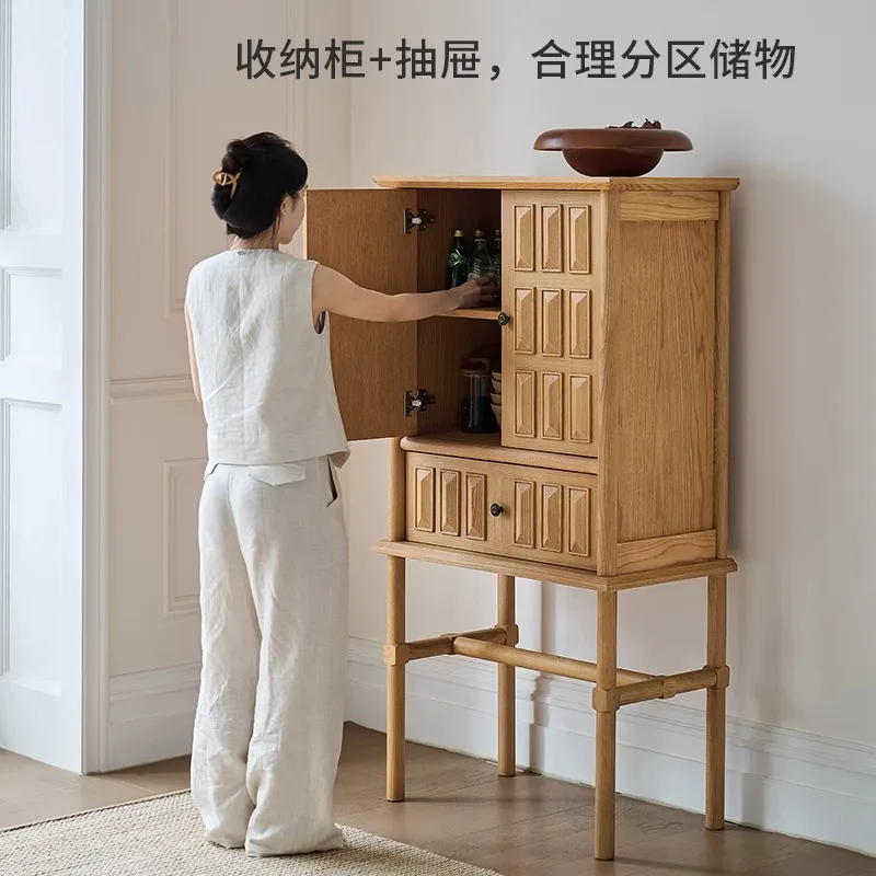 

HYS retro log wind bucket cabinet medium antique solid wood high cabinet living room bedroom locker entrance wall