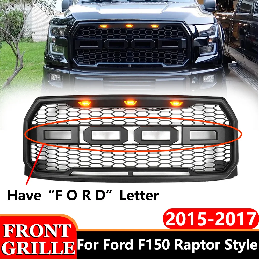Grill Mesh Front Grille For Ford F-150 F150 Raptor Style 2015 2016 2017 Front Bumper Grille Cover Upper Racing Grill Grills