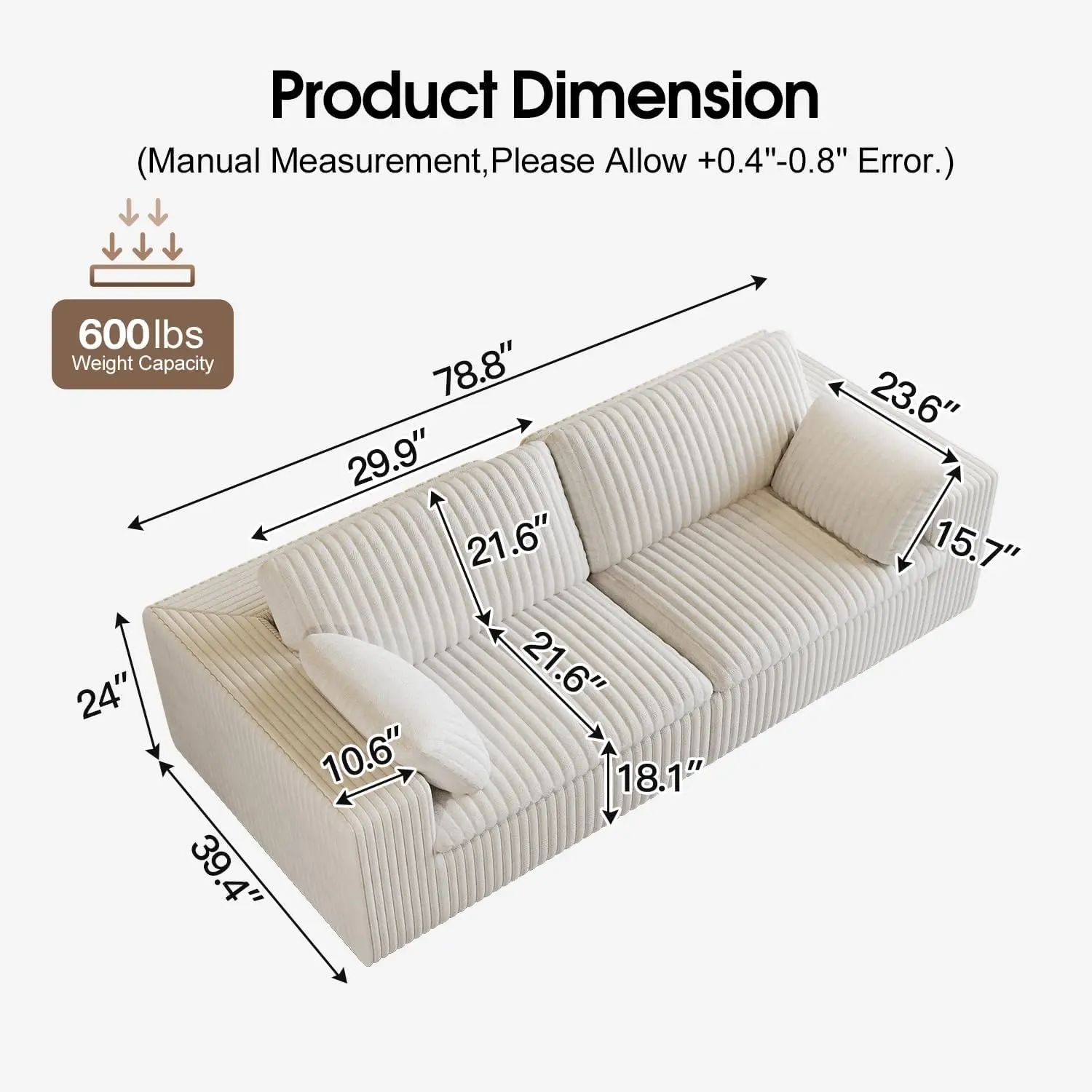 أريكة سحابة معيارية معاصرة في سروال قصير مع 2 مسندين ومقعدين وسطين لغرفة المعيشة المريحة