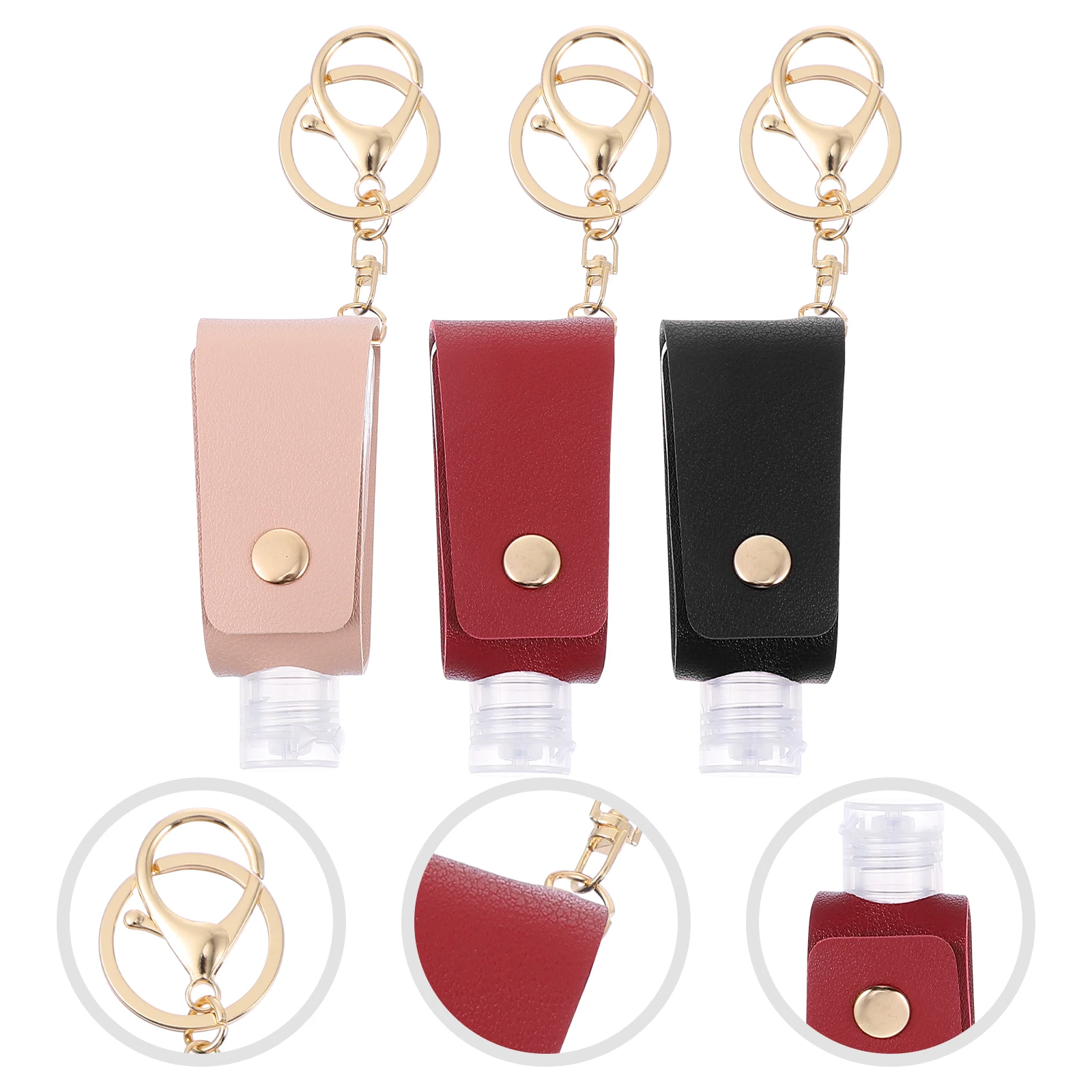 3 مجموعات من أصحاب سلسلة المفاتيح الزجاجة 30 مللي سلسلة مفاتيح فارغة قابلة لإعادة الاستخدام بحجم السفر لغسل اليدين كريم جل على حقيبة الظهر