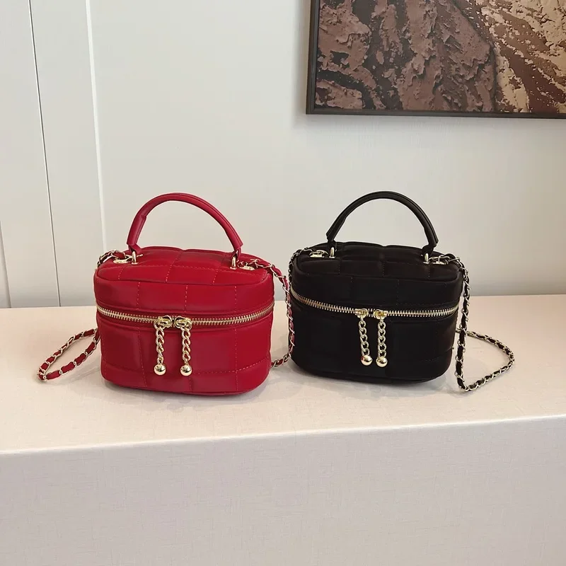 

Korean Edition Sewing Chain Handheld Small Square Bag PU Spring Summer New Trendy Mini Solid Color Single Shoulder Crossbody Bag
