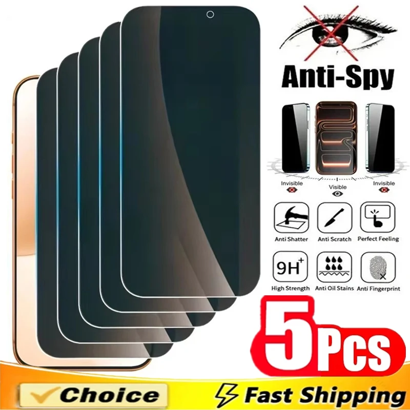 

5Pcs Privacy Screen Protector for IPhone 17 14 13 11 12 15 16 Pro Max Mini Anti-spy Glass for IPhone 7 8 14 15 16 Plus XR XS MAX